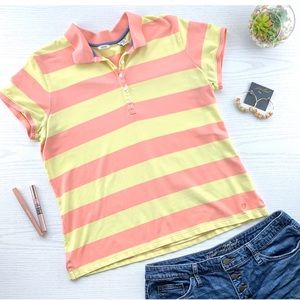 Izod yellow and pink stripe polo shirt size XL